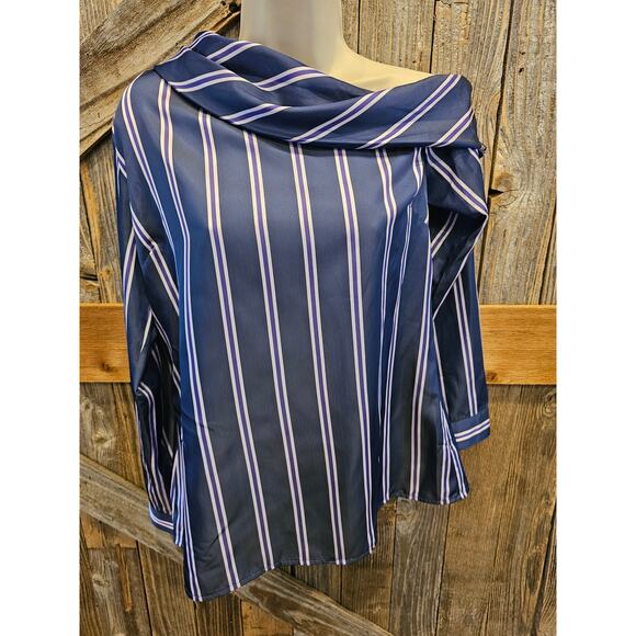 NWT banana republic S vertical stripes long sleeve off shoulder collar career - Picture 1 of 9